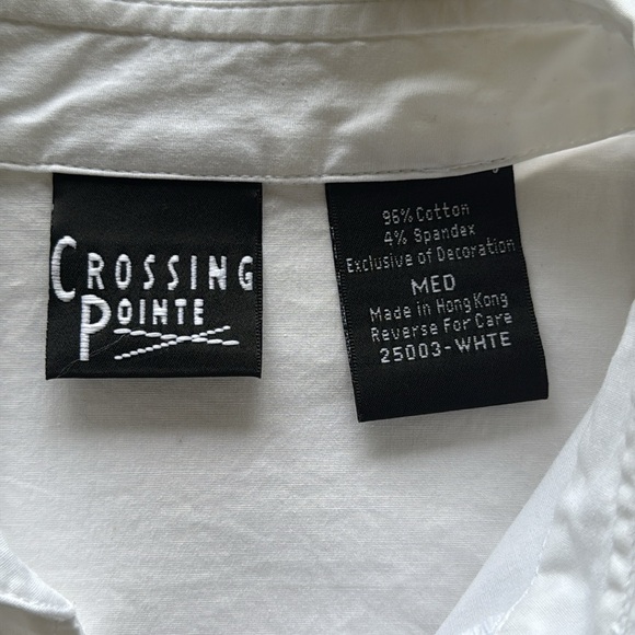 Crossing Pointe White Long Sleeve Embroidery Embellished Button Down Shirt Sz L - Picture 10 of 11